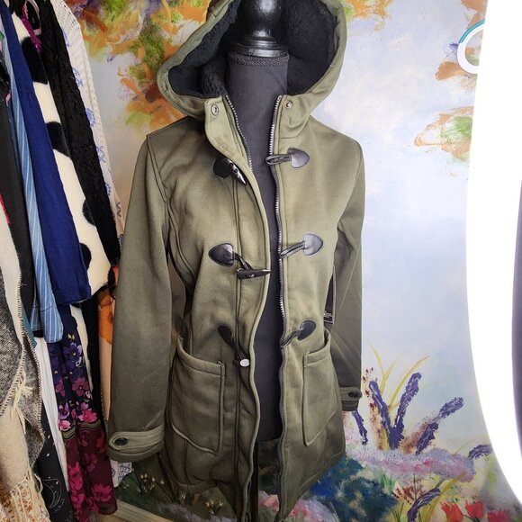 Womans Dark Olive Zip and Toggle Close Hooded Jacket - Picture 3 of 11